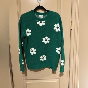 Kelly Green and White Crewneck Sweater